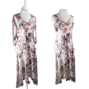 Vtg Floral Metallic Chiffon Tiered Maxi Dress and Cardigan 6 Fairy Hoco Ethereal
